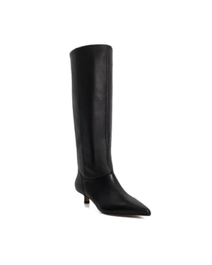 Dune Ladies Sloan - Leather Pointed Knee High Kitten Heel Boots