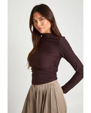 Grown On Neck Ruched Side Long Sleeve Top
