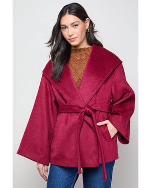 Hooded Cropped Belted Coat