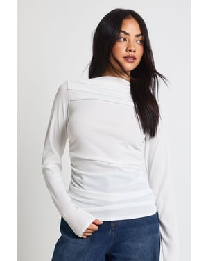 Ribbed Draped Front Long Sleeve Top