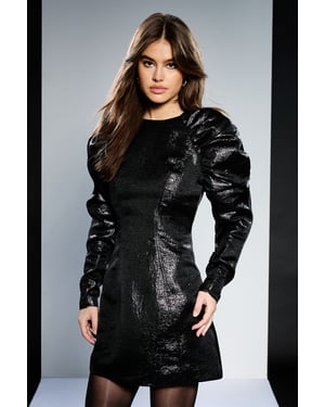 Runway 1.8.18 Ruched Shoulder Metallic Mini Dress