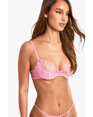 Heart Embroidered Quarter Cup Balconette Bra