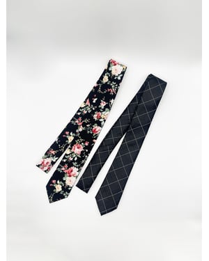 Minimal Check & Floral Print Tie Set