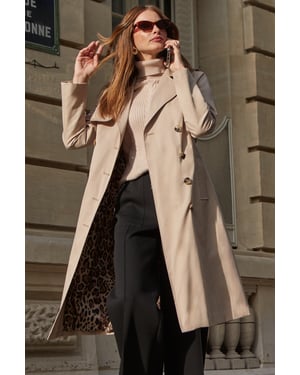 Ecru Leopard Print Lined Trench Coat
