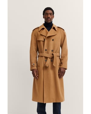 Bugatti Herren Trenchcoat met dubbele rij knopen en riem, wol-kasjmiermix