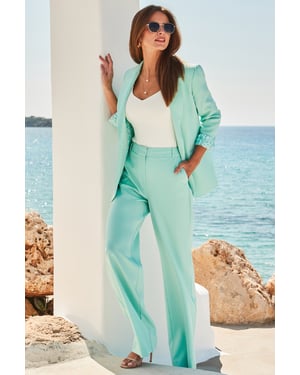 Mint Green High Waisted Wide Leg Trousers