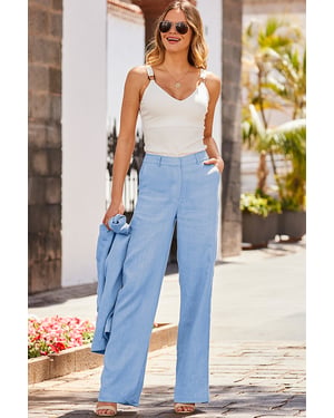 Pastel Blue Wide Leg Trousers With Pockets