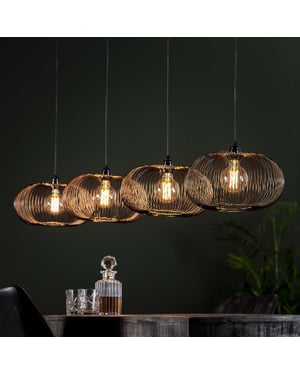 Hoyz Hoyz hanglamp met 4 lampen koper kleurig 150cm in hoogte verstelbaar disk vorm Ø35 industriële hanglamp voor woonkamer of eetkamer