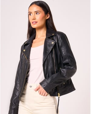 Barneys Originals Biker Jacket with Worn Gold Trims