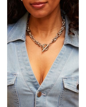 Silver Chunky Toggle Detail Necklace
