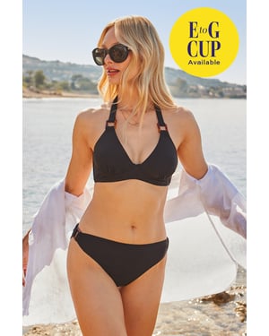 Black Fuller Bust Halter Neck Bikini Top