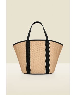 Raffia Tote Bag With Contrast Straps