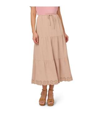 Pull On Drawstring Airflow Tiered Skirt W/ Embroidered Hem