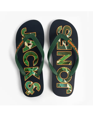 Jack & Jones Logo Palm Print Mens Flip-flops Navy Blazer