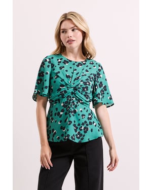 Green Animal Twist Front Angel Sleeve Top