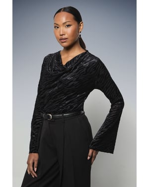 Fluted Sleeve Cowl Neck Top
