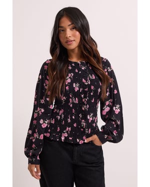 Petite Shirred Bodice Button Through Top