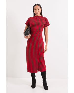 Red Keyhole Detail Geo Ponte Midi Dress