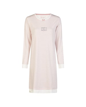 By Louise Dames nachthemd interlock lange mouw roze/wit gestreept
