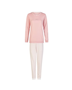 By Louise Dames winter pyjama set lang interlock roze/wit gestreept