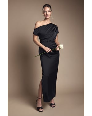 Satin Ruched Detail Off The Shoulder Maxi Bridesmaid Dress