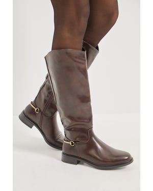Emma Faux Leather Stirrup Detail Knee High Riding Boots