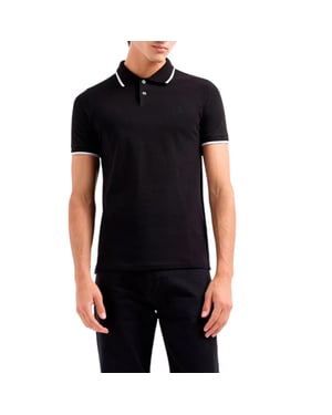 Armani Exchange Mens Polo Shirts Pique Cotton Polo T Shirts Black Tipped Top