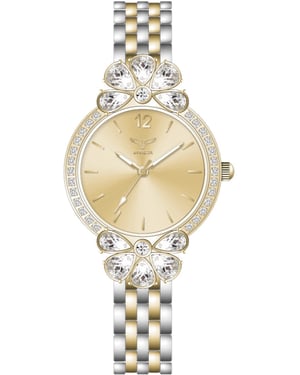 Invicta Wildflower 69105 Dames Horloge - Quartz Uurwerk -  met gouden Wijzerplaat - 30mm