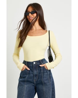 Basic Rib Scoop Neck Fitted Long Sleeve Top