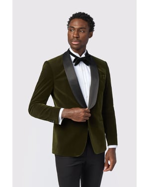 Olive Green Velvet Slim Fit Jacket