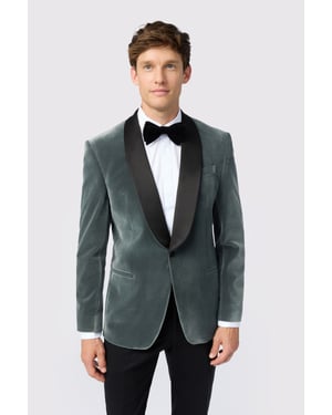 Smoke Green Velvet Slim Fit Jacket