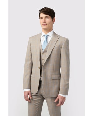 Tailored Fit Italian Oatmeal Blue Check Jacket