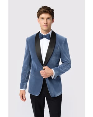 Smoke Blue Velvet Slim Fit Jacket