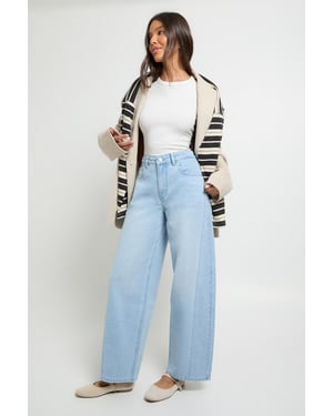 Mid Waist Twisted Seam Barrel Leg Jean