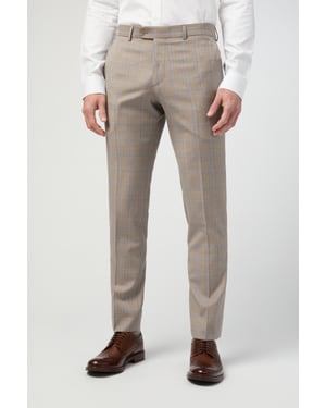 Tailored Fit Italian Oatmeal Blue Check Trousers