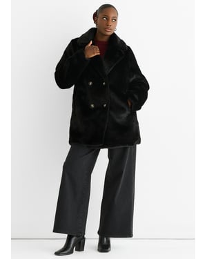 Black Faux Fur Double Breasted Longline Jacket