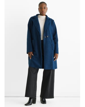 Navy Shearling Mid Length Double Breasted Jacket