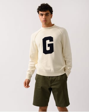 Intarsia G Logo Crew Neck Crew Neck Jumper in Ivory