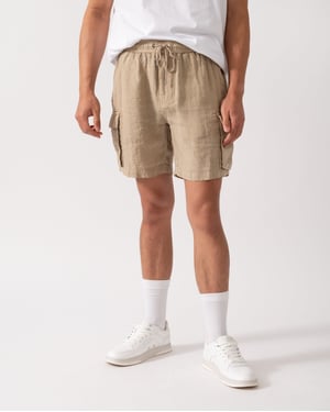 270 Regular Fit Drawstring Linen Cargo Shorts Regular Fit Cargo Shorts in Tan