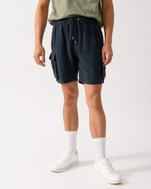 GANT Mens Regular Fit Drawstring Linen Cargo Shorts Regular Fit Cargo Shorts in Dark Blue