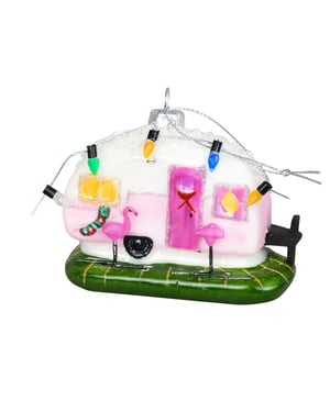 House Vitamin Xmas hanger -happy caravan -pink glass 10x5x8cm
