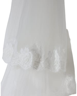 Vit blommig spets nylon golvlång brudslöja