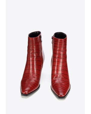 Wittchen Dames Burgundy Croco Leren Hoge Hak Enkellaarsjes