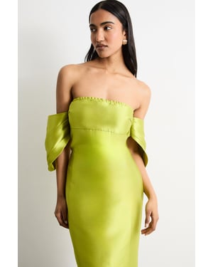 Structured Puff Sleeve Bardot Midi Dress