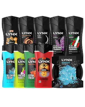6x Lynx Gold 12H Refreshing Fragrance Bodywash 225ml with Manwasher Shower Tool
