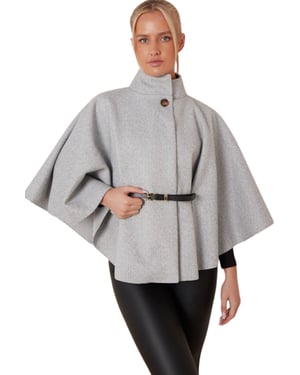 Belted High Neck Cape Coat