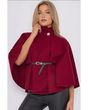 Belted High Neck Cape Coat
