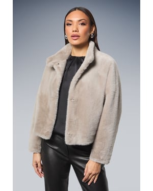Faux Fur Wrap Neck Short Coat