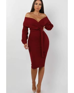 Belted Bodycon Midi Wrap Dress