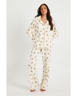 Tall Bear Print Muslin Long Sleeve Shirt & Trouser Pyjama Set